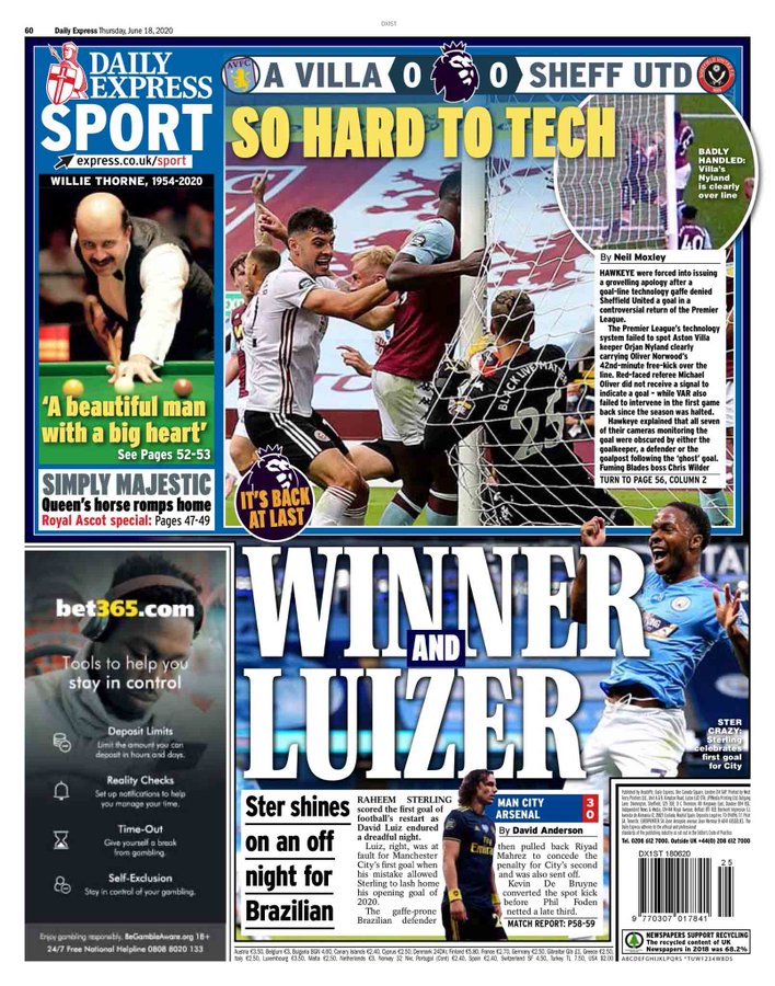 عناوين الصحف الرياضية بعد كأس إيطاليا وثلاثية السيتي في أرسنال 2020