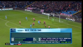 شفرة فيد قناة BT TES 50 مباراة Man City v Sunderland قمر - Thor 5/6 @ 1° West