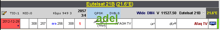 جديد القمر Eutelsat 21B @ 21.5° East - قناة Afaq TV - مجانا