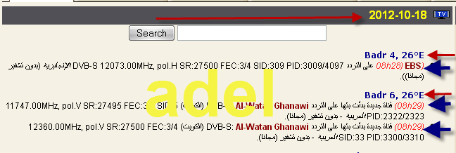 جديد القمر Badr-4/5/6 @ 26° East- قناة EBS  - قناة Al-Watan Ghanawi