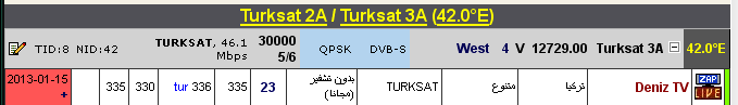 جديد القمر  Türksat 2A/3A @ 42° East - قناة Deniz TV - بدون تشفير