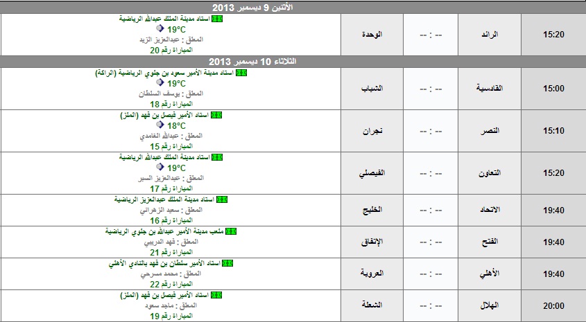 جدول مباريات دور ال16 في كأس ولي العهد السعودي 2013/2014