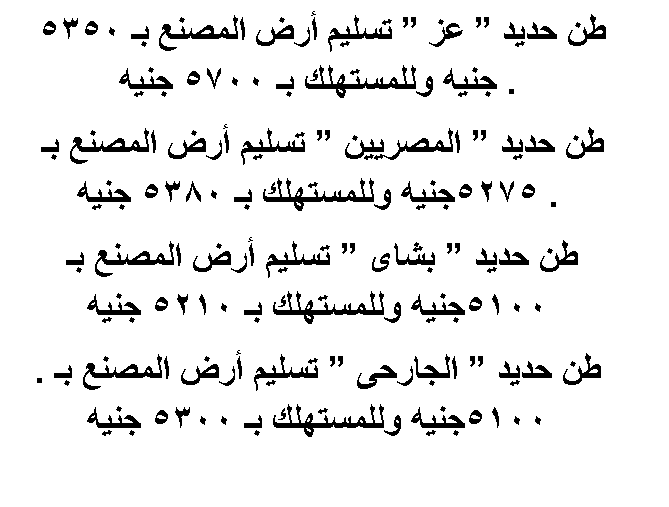 اسعار الحديد في مصر اليوم الاحد 20/10/2013