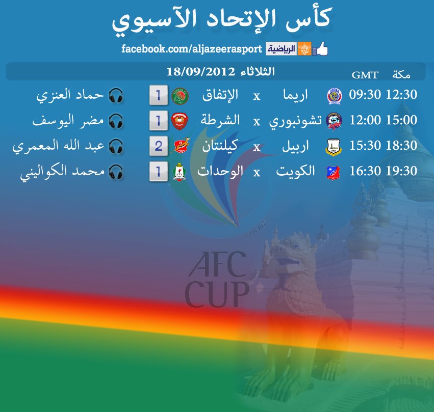 جداول المباريات من 15 حتى 21 سبتمبر 2012 على الجزيرة الرياضية